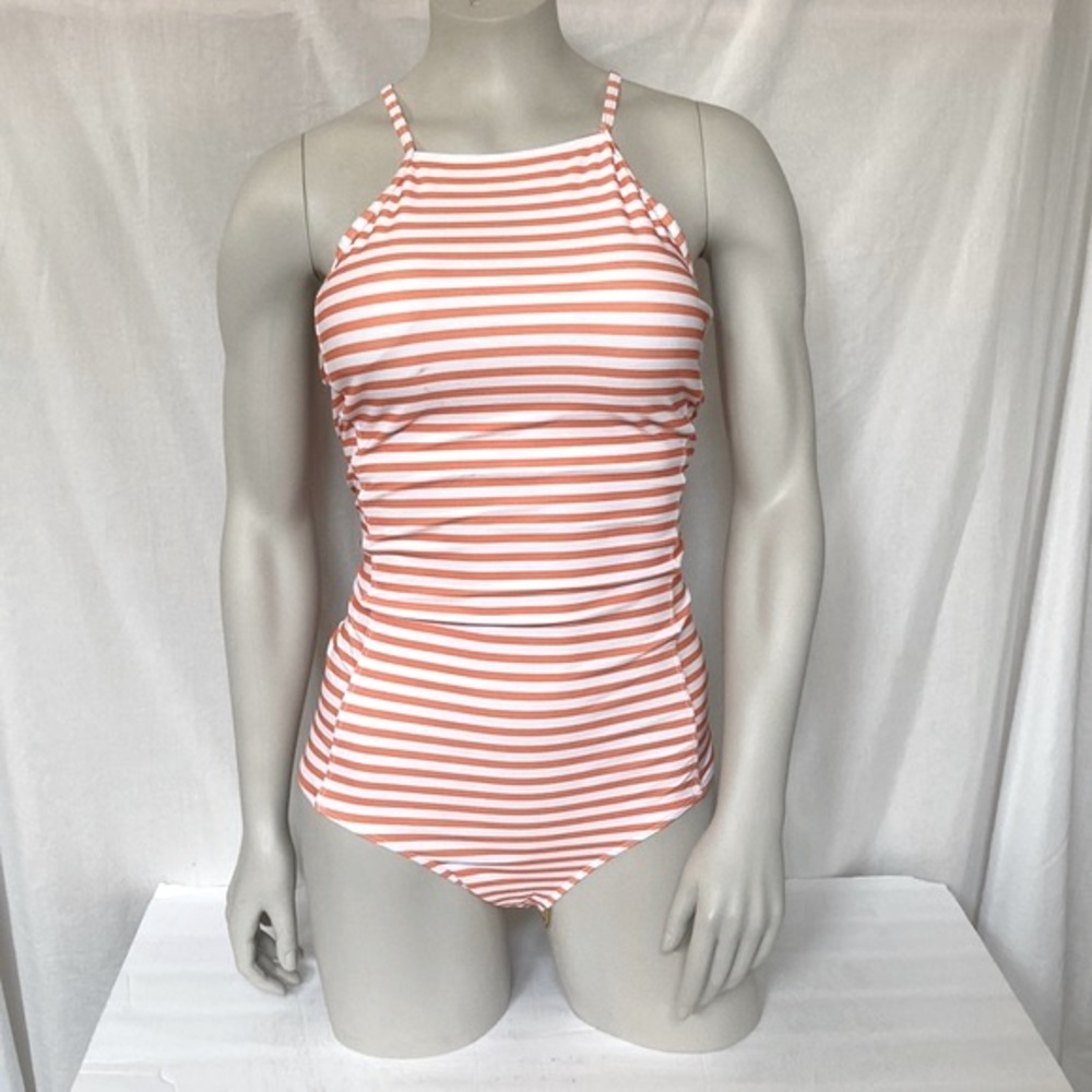 Women’s Swimming One Piece Bathing Suit Size X-LARGE Striped Orange & White NWOT